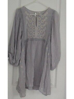 Forgotten Grace Boho Embroidered Blouse White Swiss Dot Tunic XL Peasant Top
